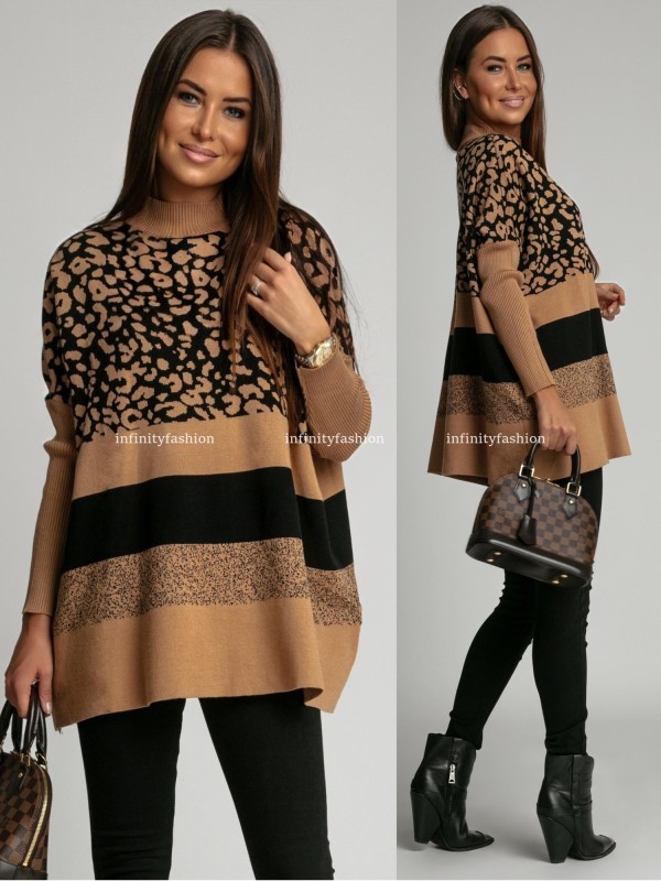 OVERSIZED PULLOVER ISTER PANTHER CAMEL/SCHWARZ